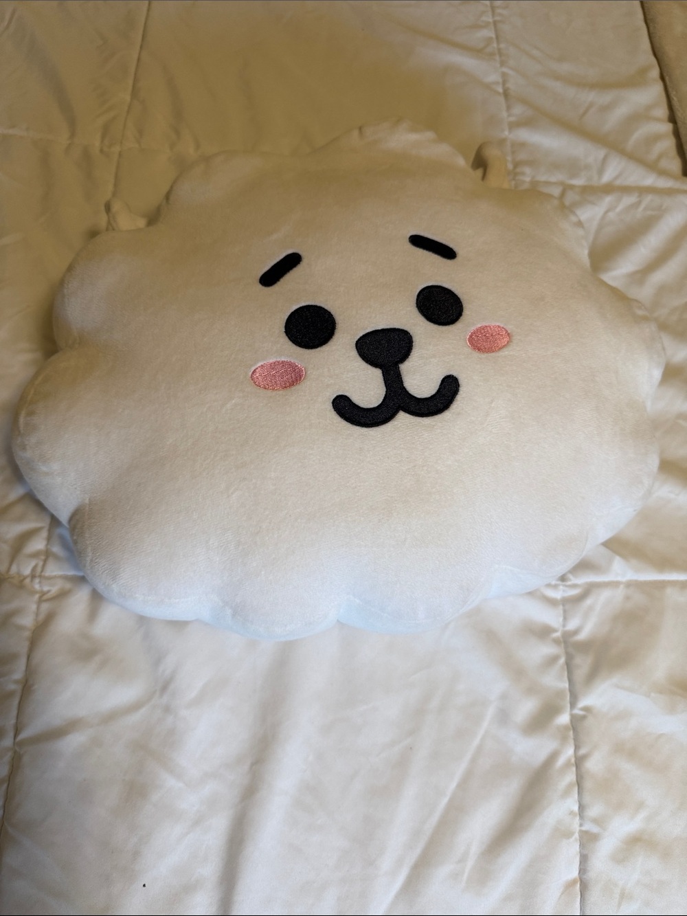 Plush White Cloud Face Cushion with Blush Cheeks